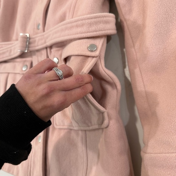 Express Button Front Wool/Cashmere Blend Pea Coat Faux Fur Trim Women’s 6 Pink - Picture 4 of 10